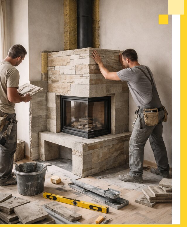 Угловые камины под ключ проект, монтаж и отделка в Протвине