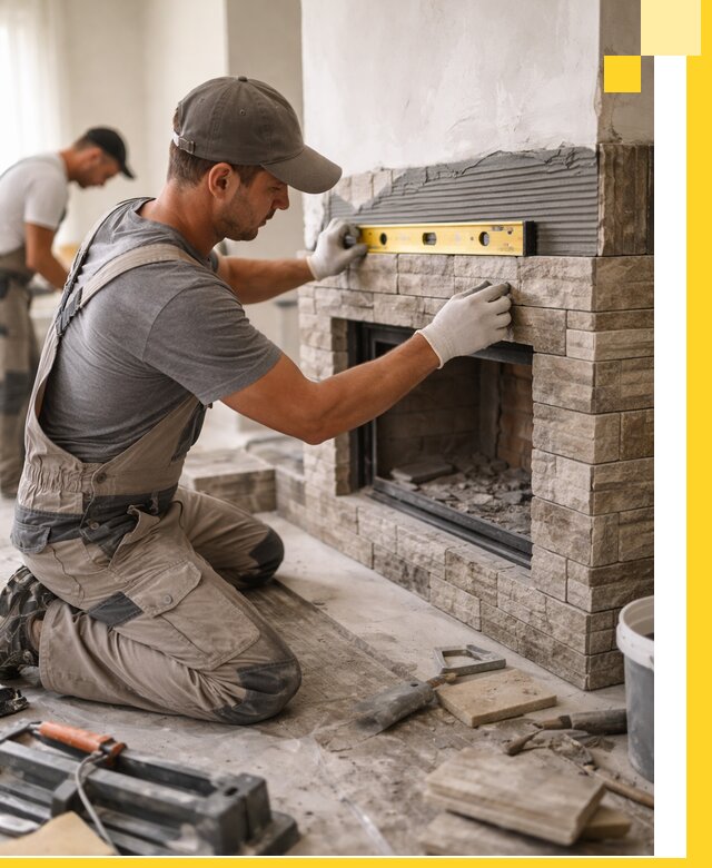 Облицовка каминов в Протвине, монтаж и отделка натуральным камнем