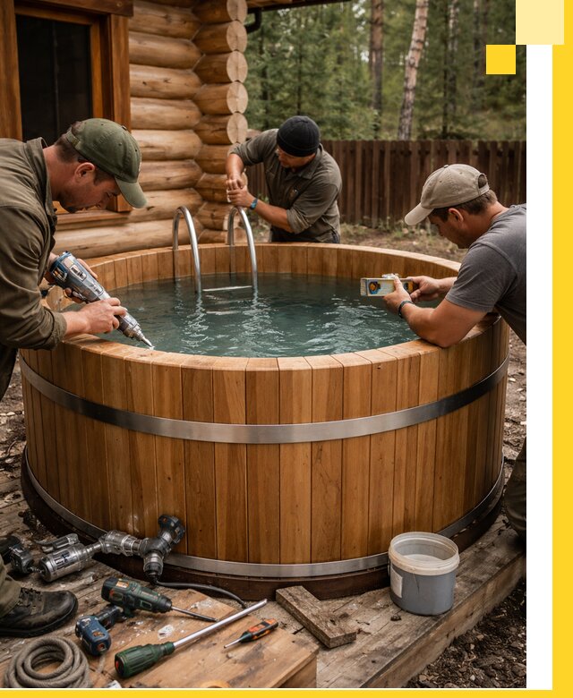 Строительство бань с купелью под ключ и отделкой в Протвине