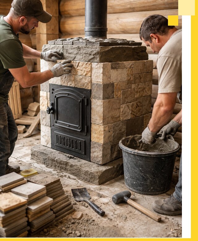 Облицовка банной печи под ключ в Протвине: камень и плитка