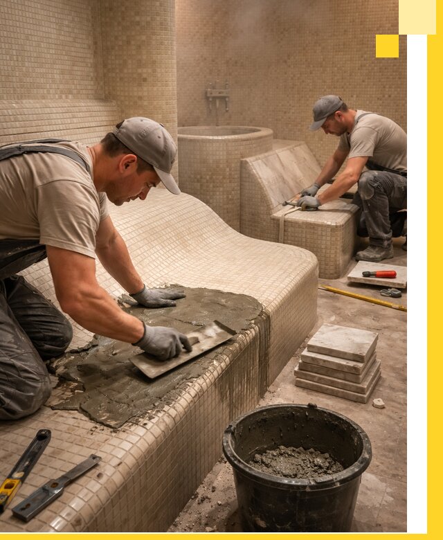 Лежаки для хамама под ключ в Протвине, проект и монтаж