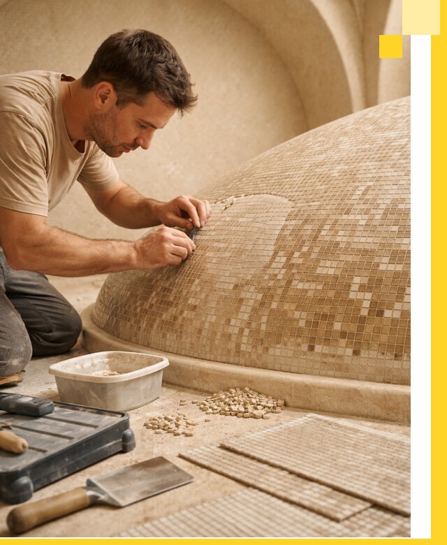 Профессиональная укладка мозаики для хамама под ключ в Протвине